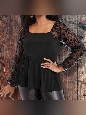 Maurices Velvet Sleeve Burnout Peplum Top
